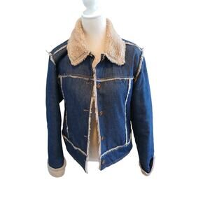 Vintage Y2K denim faux sherpa button jacket XL